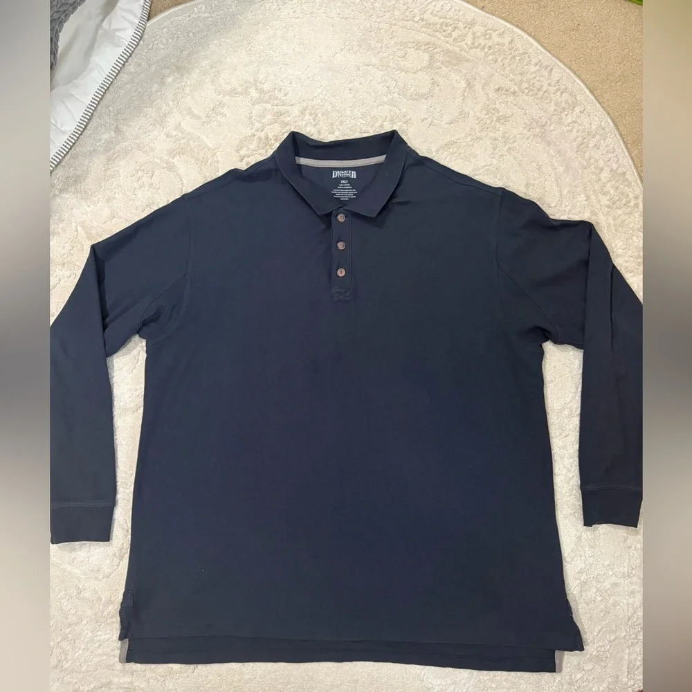 Duluth Trading Co Long Sleeve Polo‎ Shirt 2XLT Tall Navy Workwear
